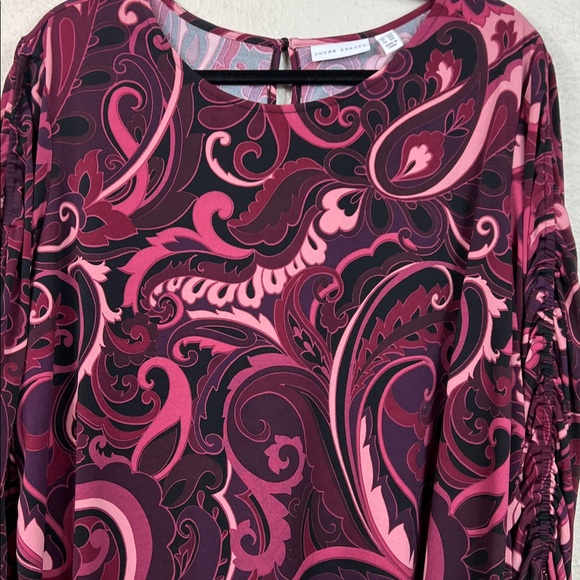 Susan Graver Pink Paisley Ruched 3/4 Sleeve Top 2X - Picture 6 of 8
